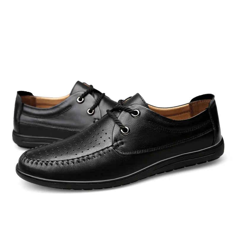 2021 New Spring Summer Men's Shoes Casual Breathable Platform Man Leather Genuine Classic Brown Black Hollow For Men | Обувь
