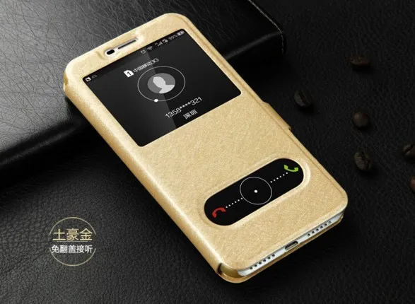 Кожаный чехол-книжка с шелковой текстурой A9 окошками и подставкой для Huawei Honor 5A