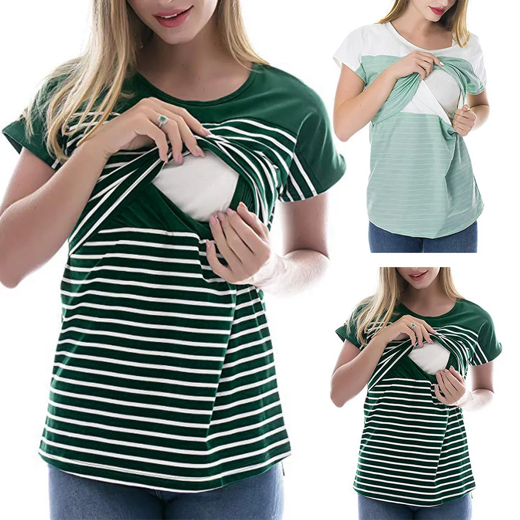 Одежда для беременных Полосатая одежда с короткими рукавами Футболка Ropa Maternity
