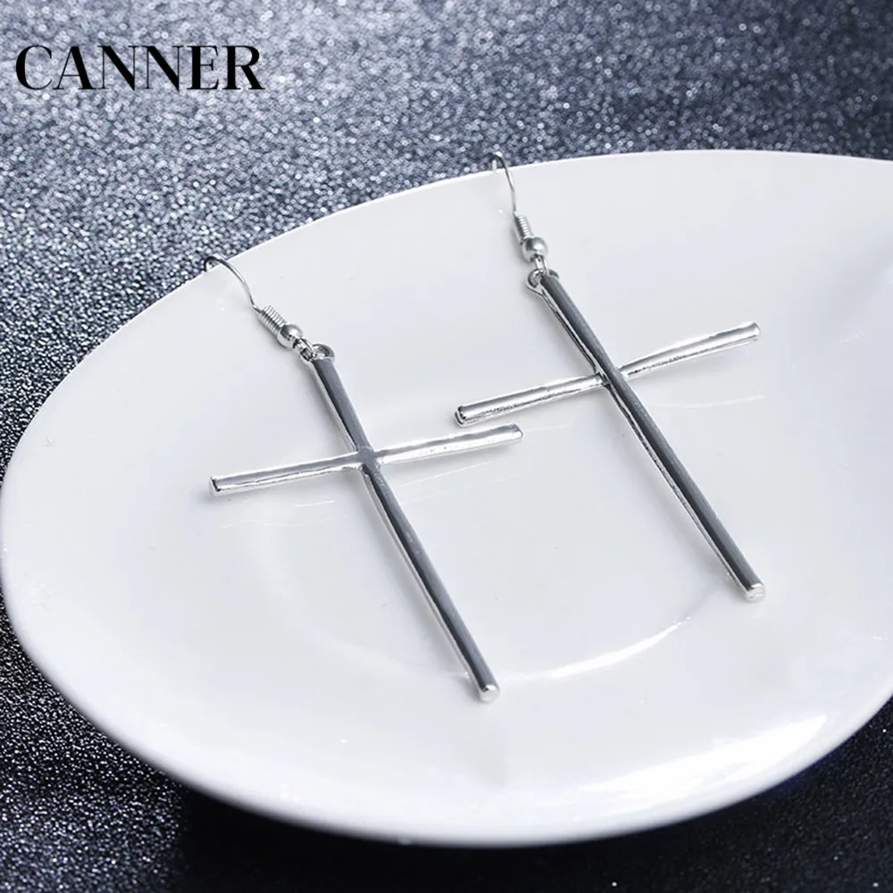 Женские Висячие серьги Canner длинные висячие серебристого цвета с большим крестом