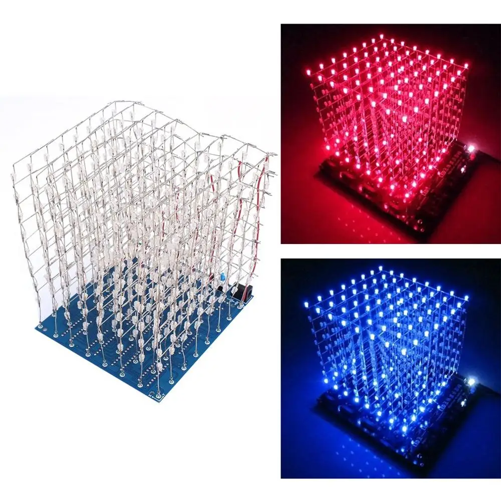 3D 8 Light Cube(parts) pcb Board+60 s2+573+2803 / CUBE8 8x8x8 3D LED+ information and S(3D8S) 3d Led Cube Blue