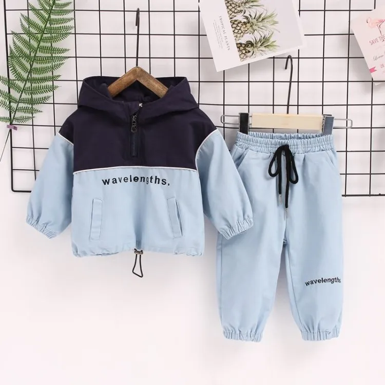 

Unisex Clothing Sets Letter Patchwork Hooded Coats + Pants Girl Boys Two Piece Sport Suit Casual Toddler Kids Tracksuit Clothes