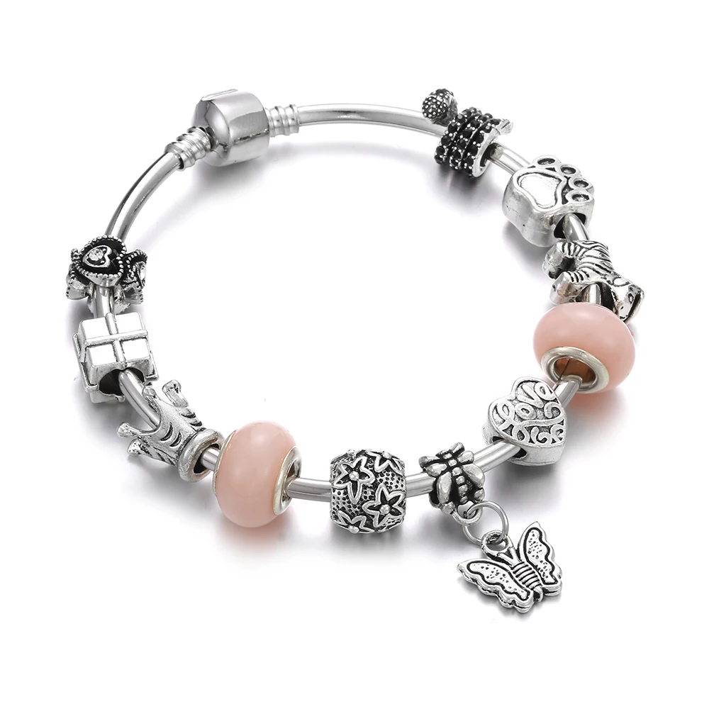 Винтажный серебряный браслет и с бабочкой торт лист Подвеска в виде мотоцикла