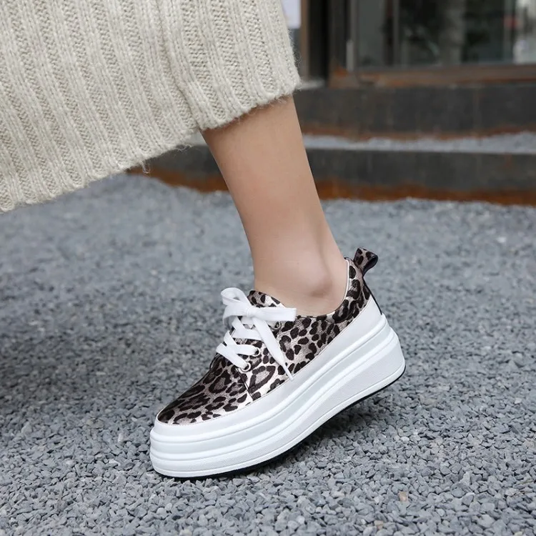 MLJUESE/Женская обувь на плоской подошве из овечьей кожи шнуровке леопардового