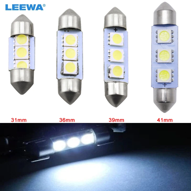 

LEEWA 1pc White Car Auto 31mm 36mm 39mm 41mm 5050 Chip 3-SMD Reading Lights Festoon Dome LED Light Bulbs #CA3052