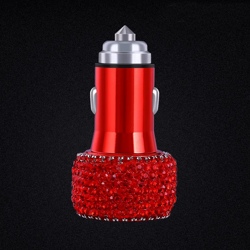 Dual USB Car Charger For Mobile Phone Tablet GPS Fast Charger Crystal Diamond Phone 3 Data Line Wire in Car Cigarette Lighter