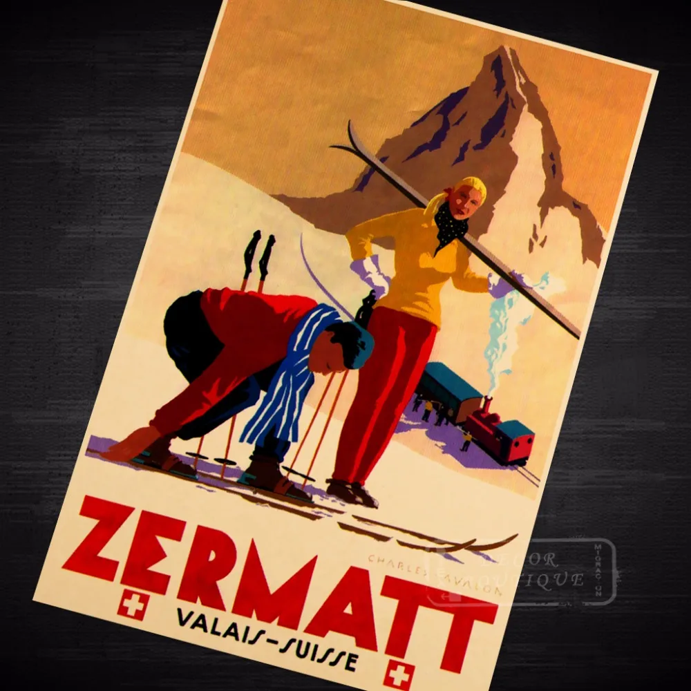 Винтажный Ретро Крафт-холст Zermatt для катания на лыжах рисунки постер постеры