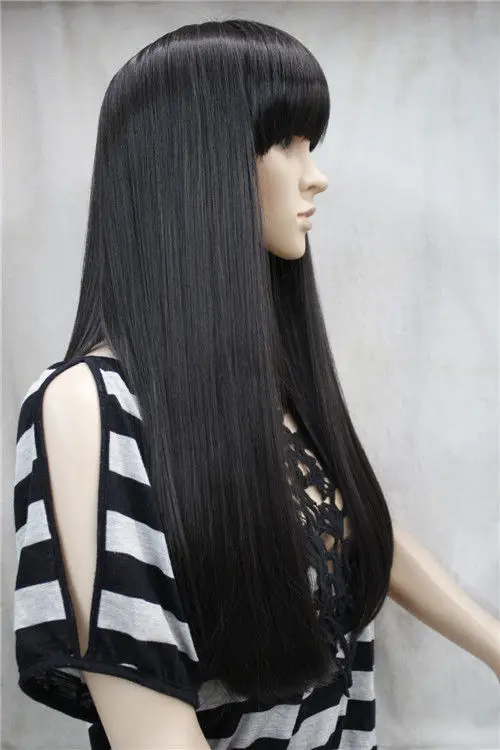 СВОБОДНЫЙ КОРАБЛЬ&gt&gt&gt&gt Отлично Natural Black Длинные Прямые Челки Женщины Дамы Daily