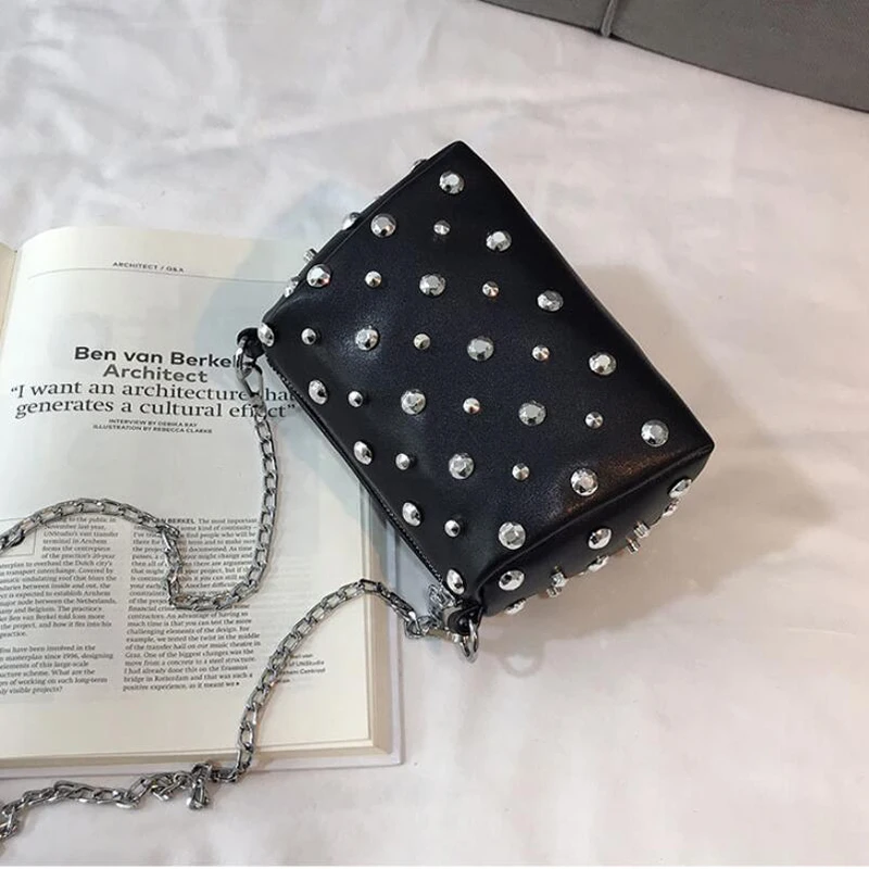 Yogodlns Bags For Women New Fashion Rivet PU Leather Women Bag Diamonds Shoulder Messenger Bag Chains Small Flap Crossbody Bag