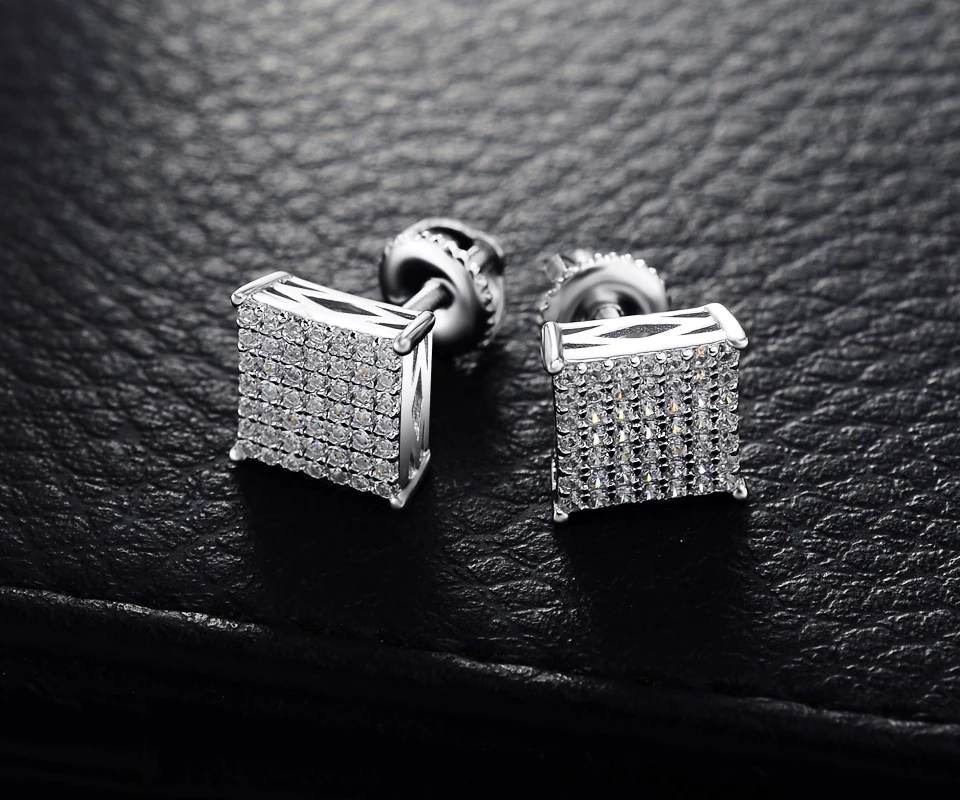 Hiphoplion 925 серебро в стиле хип хоп Серьги Iced Out AAA циркон квадратных Стад серьги винт