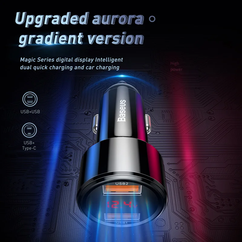 Автомобильное зарядное устройство Baseus 45 Вт USB Тип C быстрая зарядка QC PD 4 0 3 6A USBC для
