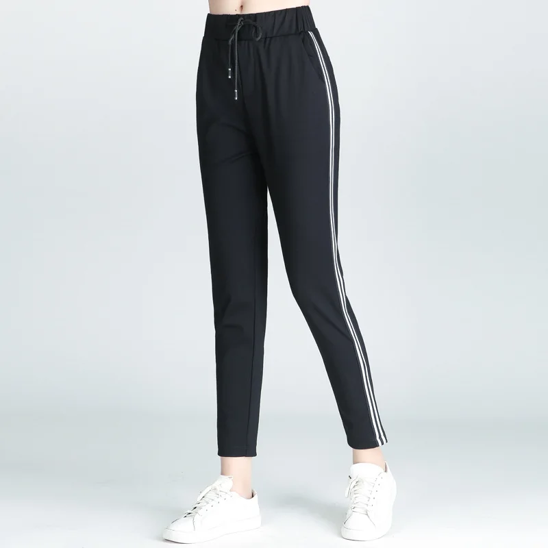 Женские Новые повседневные брюки женские пояс в полоску студенческие спортивные
