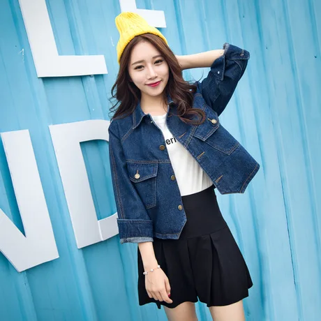 Джинсовая куртка женщины 2015 осень зима корейский старинные свободного покроя