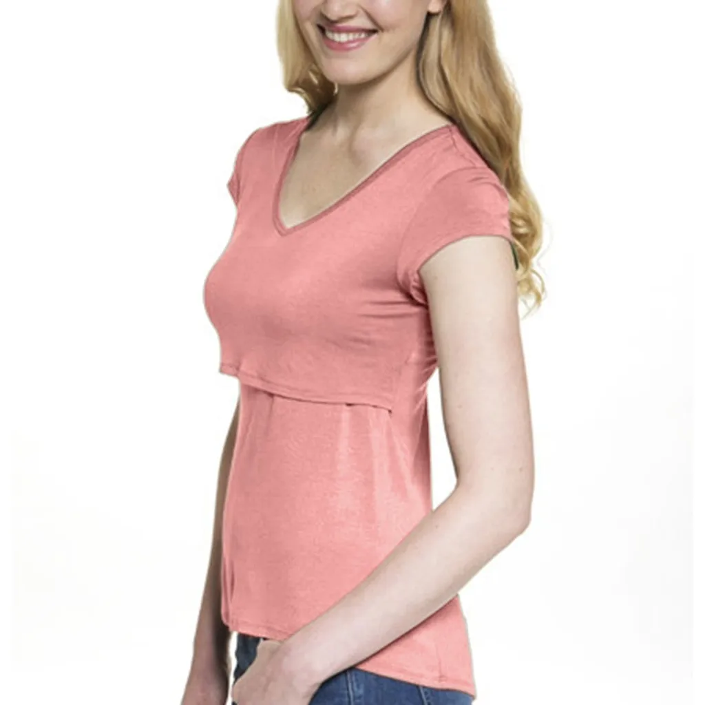 Женская двухслойная блузка с запахом для кормящих матерей коротким рукавом