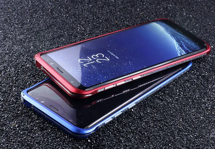 iMatch Алмазная Алюминевая металлическая бампер чехол для Samsung Galaxy S8/S8 плюс Роскошный ультра тонкий корпус для телефона невидимая подставка чехол S8
