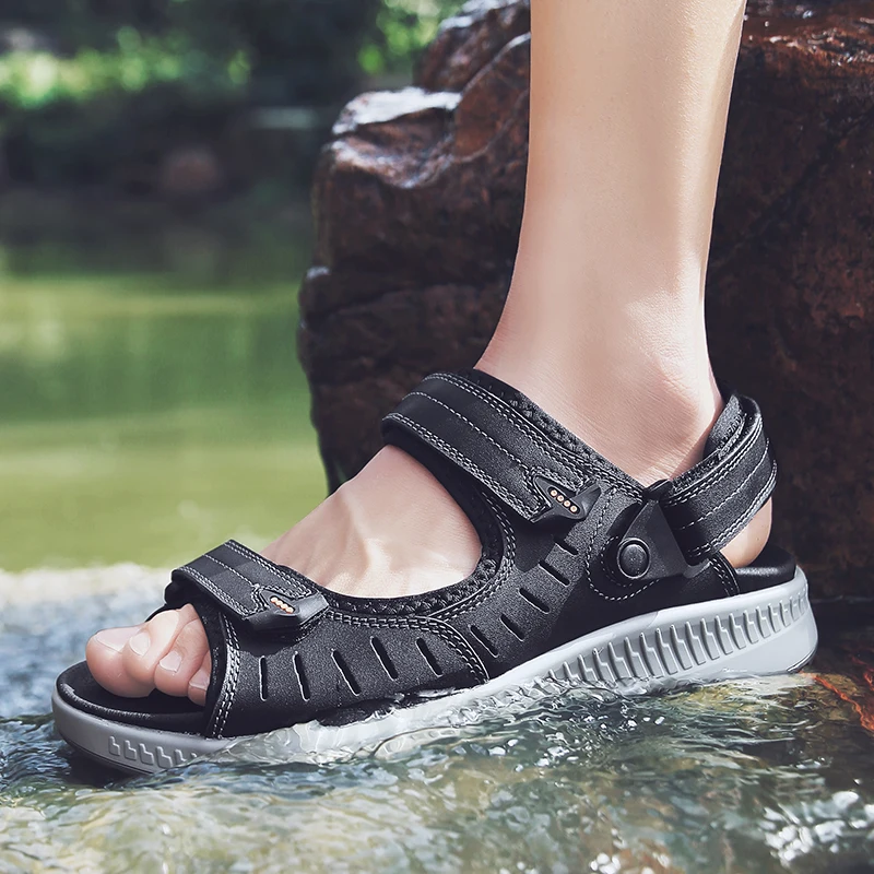 Сандалии мужские из натуральной кожи дышащие пляжные шлепанцы Уличная