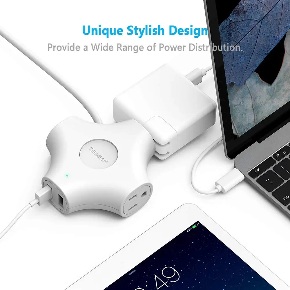 USB сетевой фильтр TESSAN с 3 розетками и 2 портами мини розетка для путешествий 5