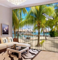 3d photo sandy beach coconut tree seascape printing blackout curtains for living room bedding room hotel drapes cortinas
