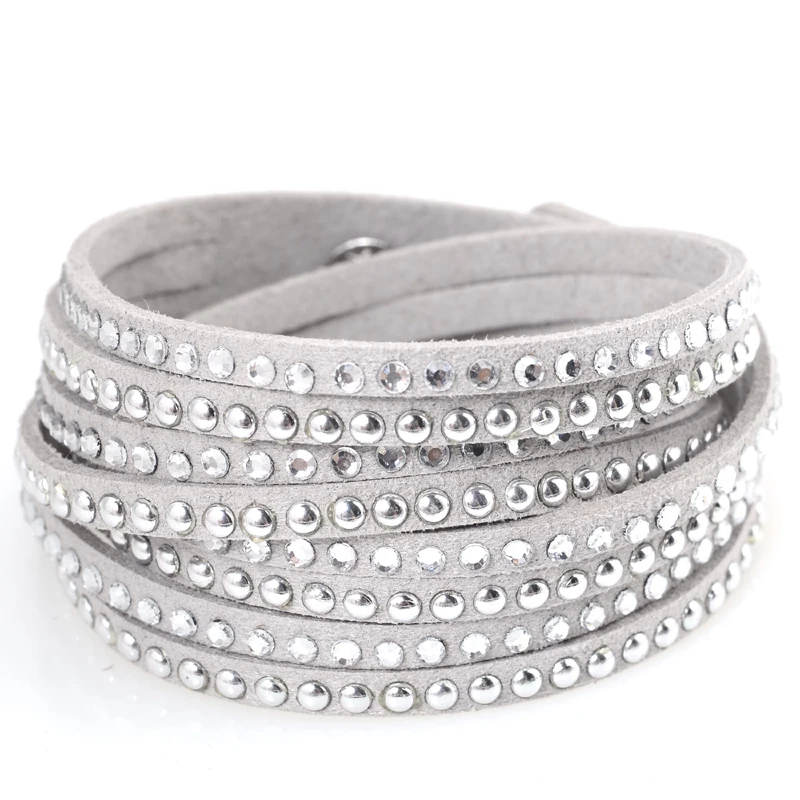 Женский двойной замшевый браслет с кристаллами и заклепками|crystal wrap bracelet|wrap