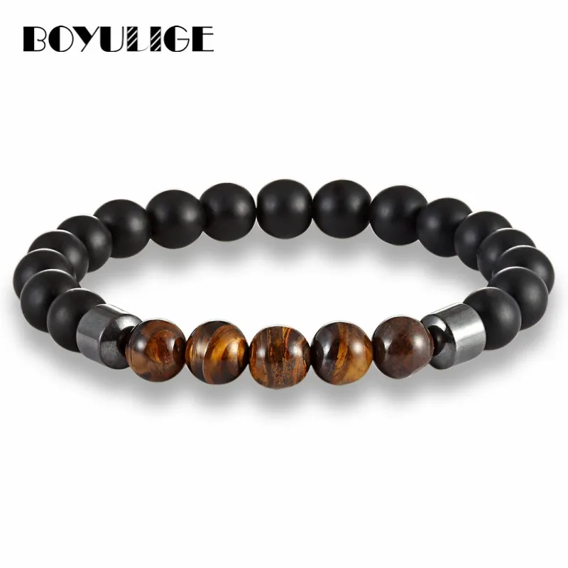 BOYULIGE 2018 тренд браслет из бисера для мужчин Femme Homme 8 мм тигровый глаз вулкан амулет