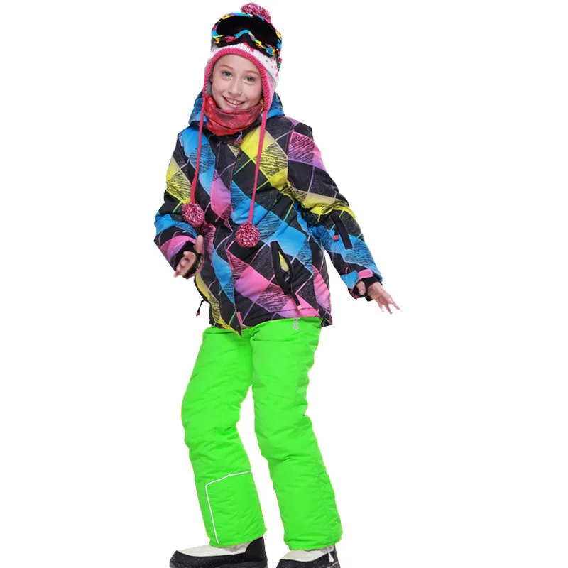 Winter Girls Clothing Sets Fleece Hooded Jackets Overalls Kids Ski Suits Outdoor Sports Children Skiing Outfits Teens Clothes - Цвет: 3880 Green