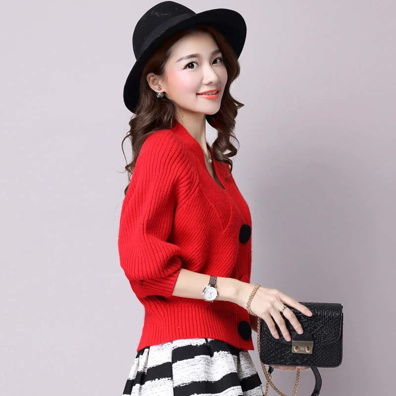 2018 New Spring and Autumn Knitwear Women Cardigan Loose Thick Warm Long Sleeve V-neck Solid Color Cardigans Sweaters LJ0901 |