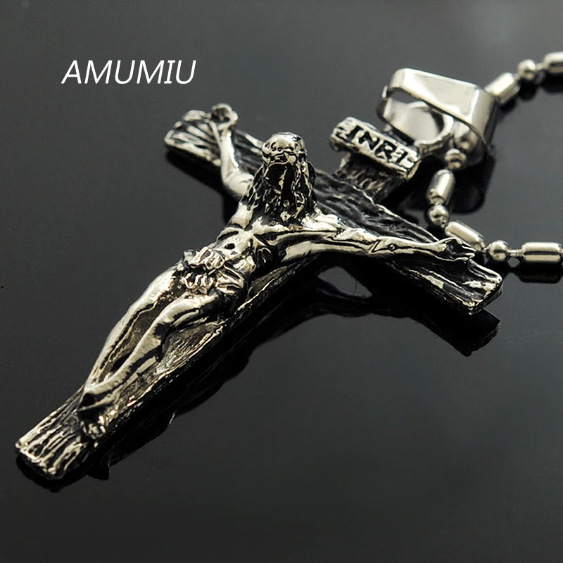Мужской кулон в виде креста AMUMIU INRI Jesus винтажное ожерелье из нержавеющей стали 316L