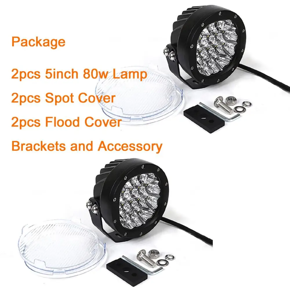 Круглый светодиодный рабочий светильник 5 дюймов Светодиодный точечный 80 Вт для