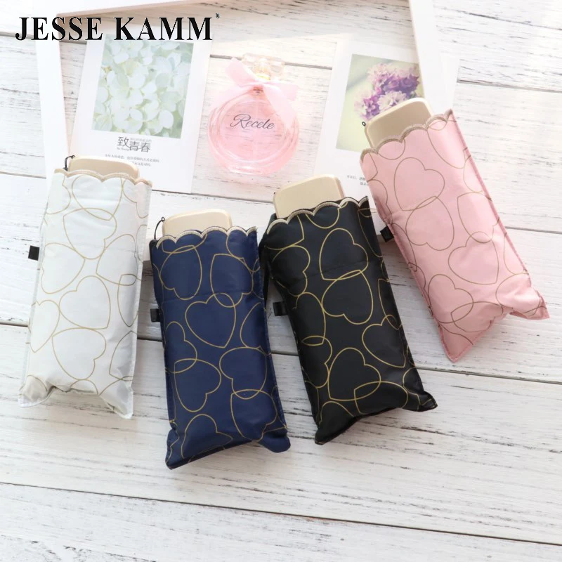 Складной Карманный Зонт JESSE KAMM Five черное покрытие шесть костей золотой узор любви