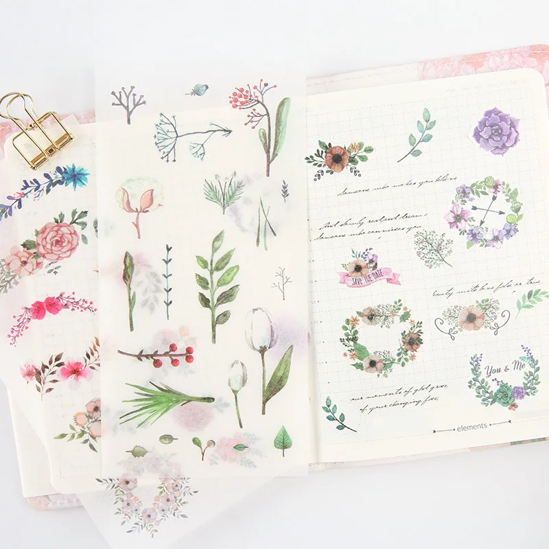 

6 Sheets/pack Fresh Summer Flowers Leaves Stickers Diary Sticker Scrapbook Decoration Paper Stationery Stickers