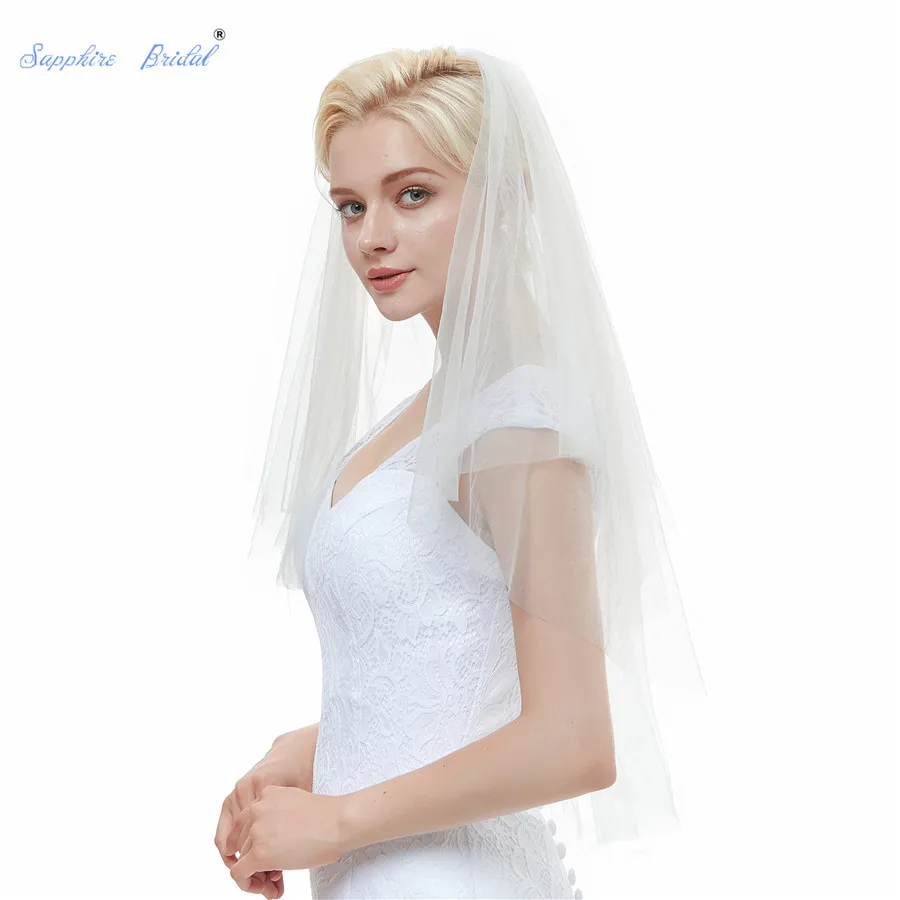 Sapphire Bridal 2019 Velo De Novia Voile Mariage Elbow Length Tulle Veil White Ivory Top 2 Tiers Short Wedding with Comb | Свадьбы и