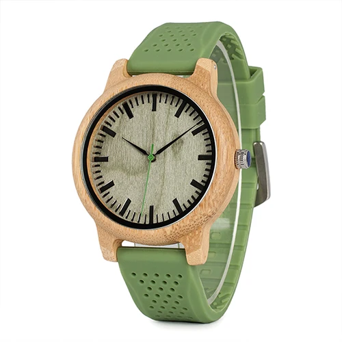 Green strap B06 BOBO BIRD часы-браслет повседневные бамбуковые часы для Для мужчин и Для женщин яркий силиконовый ремешок montre femme пластики - Цвет: Green strap B06