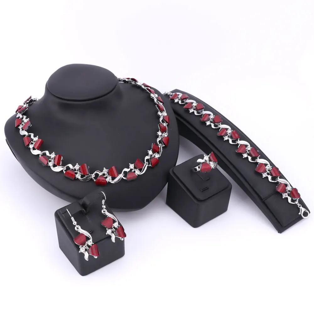 Изысканные красные Ювелирные наборы из смолы набор ожерелья с кристаллами для