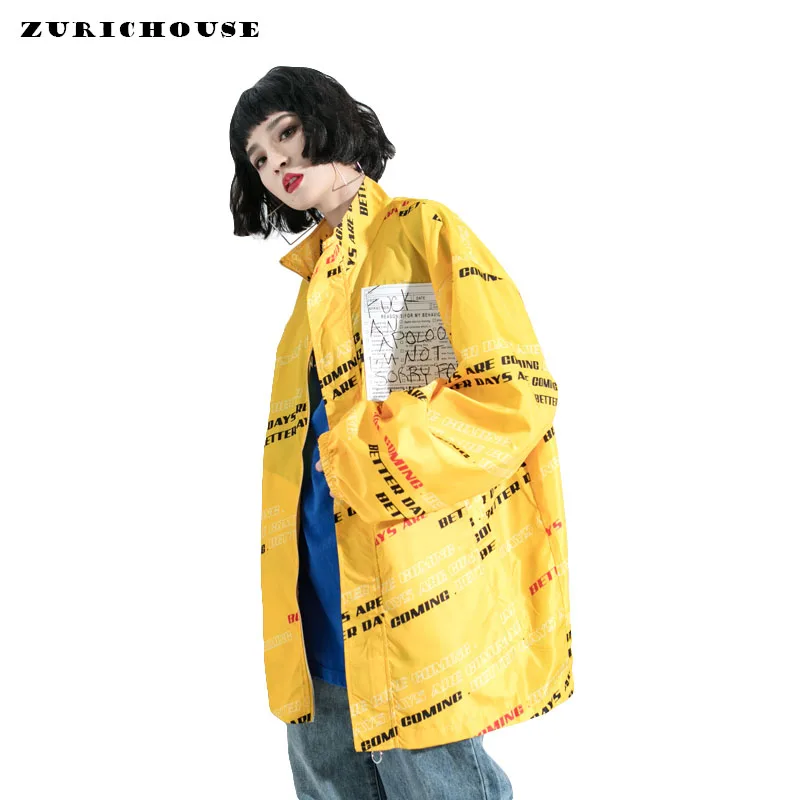 ZURICHOUSE, Женская ветровка в стиле хип-хоп,, Солнцезащитная серия, модный принт, негабаритное пальто, женский весенний Тренч, тонкий