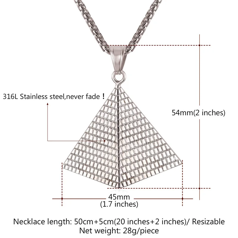 U7 египетская Пирамида Подвеска Ожерелье золотистого цвета 316L нержавеющая сталь