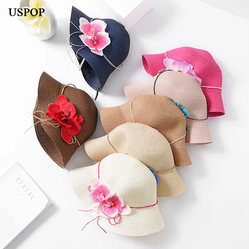 Женская Соломенная шляпка с широкими полями USPOP летняя пляжная цветами 2019 |