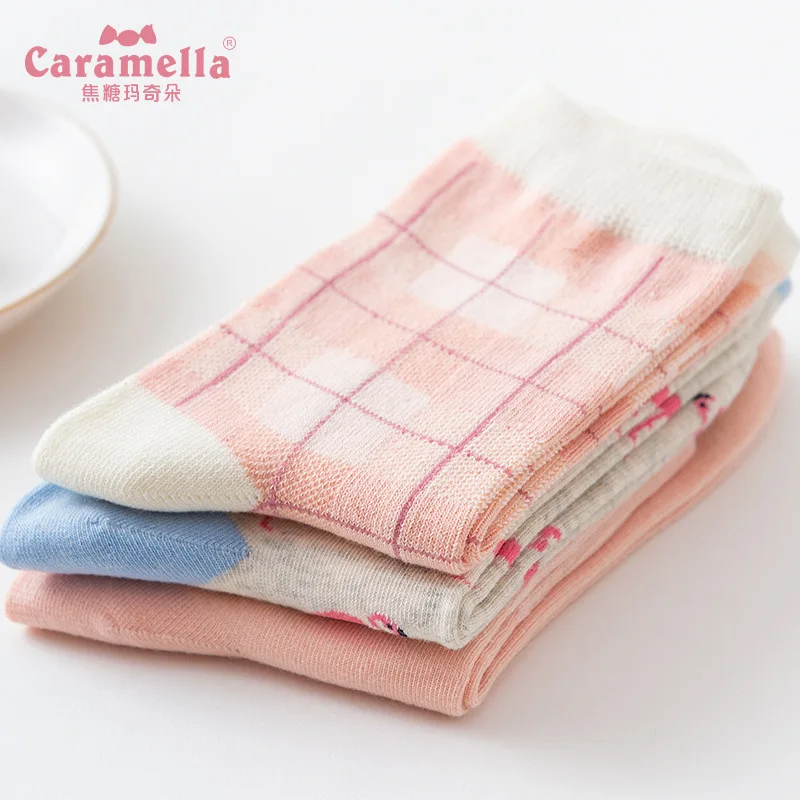 3 пары/Лот женские хлопковые носки с рисунком фламинго розовые клетчатые |