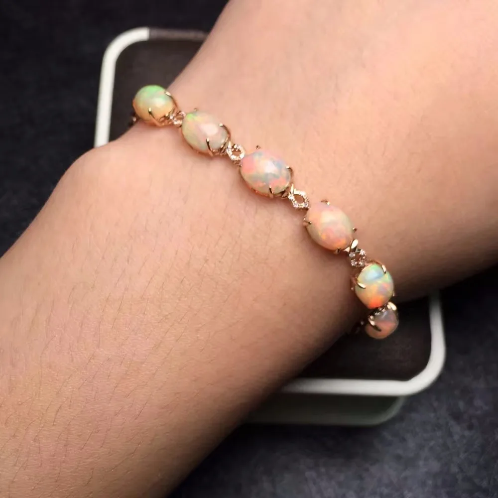 Fine Jewelry Real 18K Rose Gold AU750 G18K 100% Natural AU Opal Gemstones Love Jewellery Bracelets for women Bracelet | Украшения и