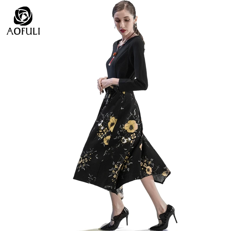 AOFULI M Xxl Xxxl 4xl Плюс Размеры элегантная женщина платье с цветочным принтом