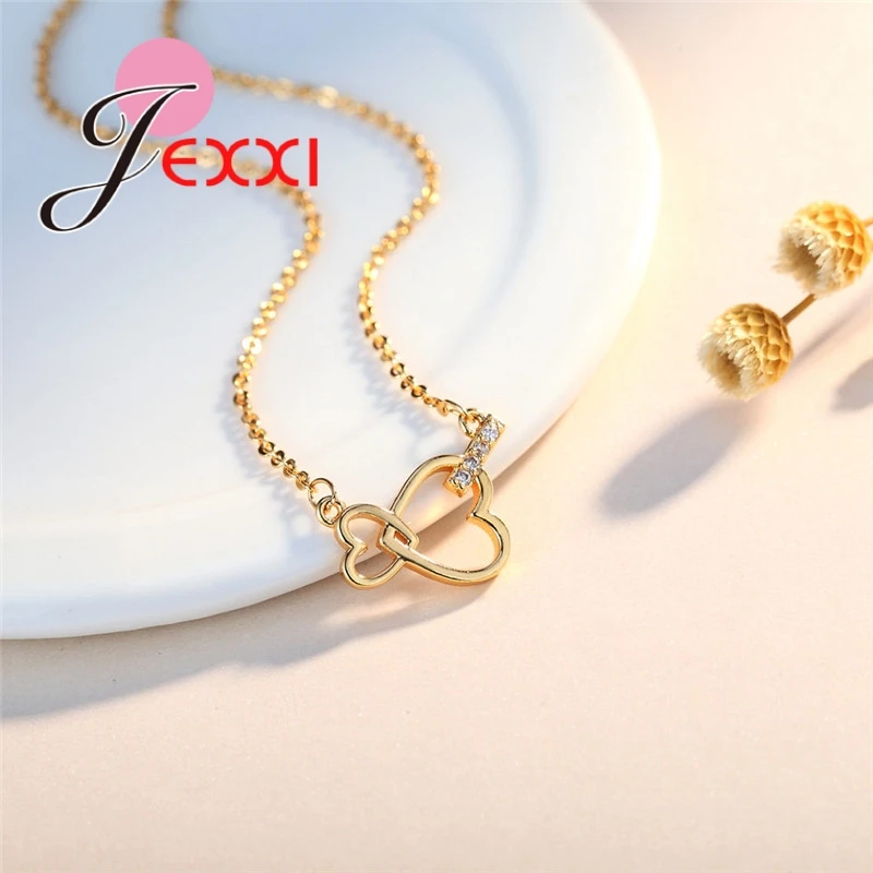 Sweet Love Heart Hold Forever Symbol 24K Gold Pendant Necklace For Girlfriend Women 925 Sterling Silver Accessories | Украшения и