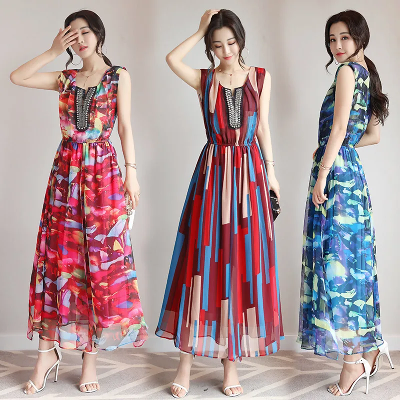 2018 Summer Sexy Women Maxi Boho Dress Floral Print Sleeveless Tank Holiday Long Beach Vestidos Party Dresses | Женская одежда