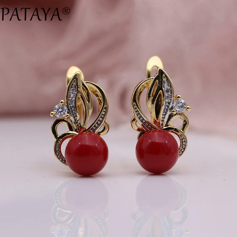 PATAYA новые серьги цвета шампанского, золотой, белый, коралловый, Красный искусственный жемчуг, натуральный циркон, Женские Ювелирные изделия, эксклюзивные серьги для девочек с пламенем