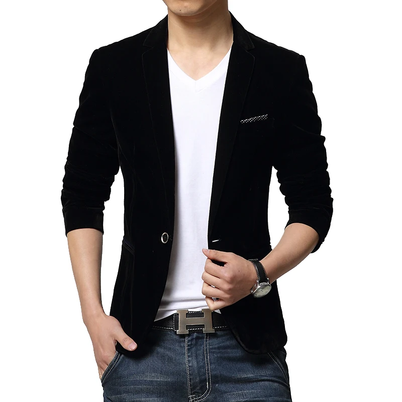 Мужской приталенный Блейзер бархатный мужской пиджак весна осень 2018 красный