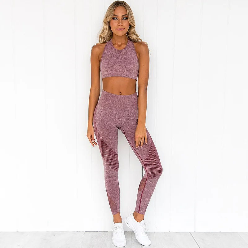 

Winter Mesh stitching Yoga Fitness Suit Moisture Wicking yoga Clothes Sports running suit Fitness Exercise Workout Training set