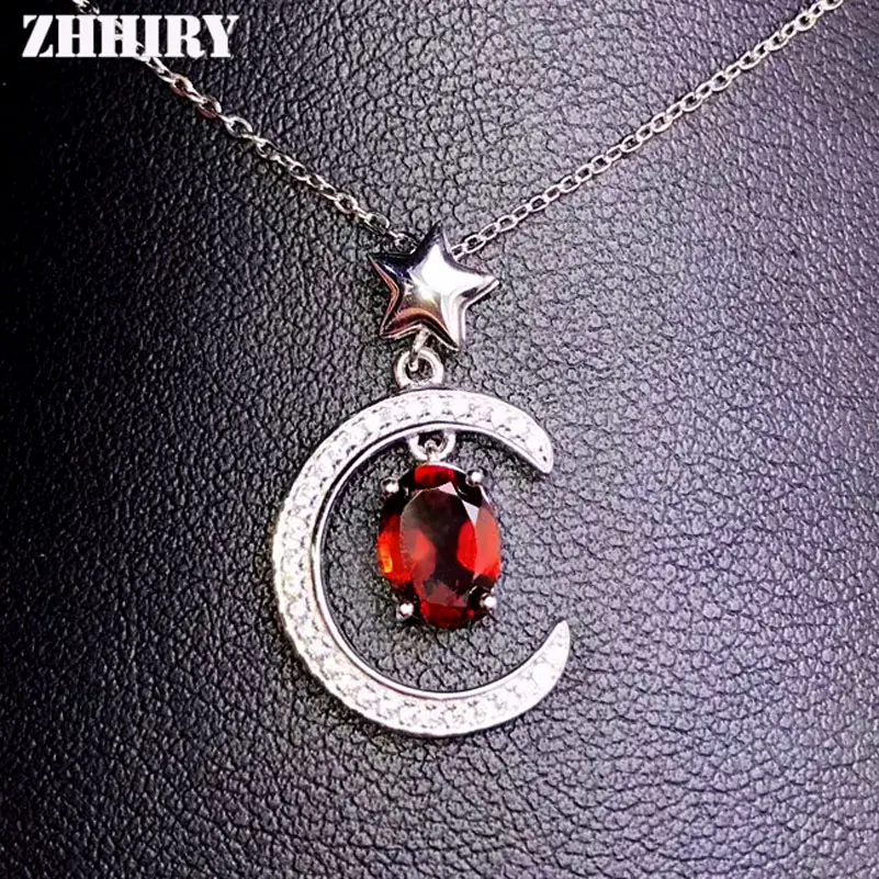 ZHHIRY натуральный гранатовый камень ожерелье кулон подлинное Твердое Серебро 925