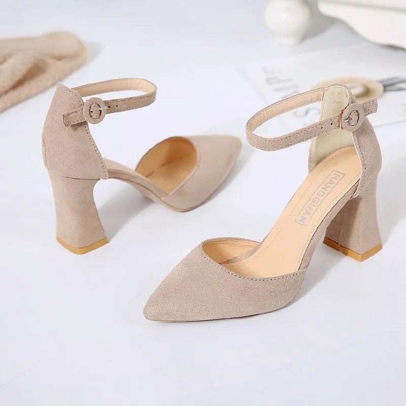 2020 spring ne2020 new word pointed high heels thick with sandals female hollow suede mujer v90 | Обувь