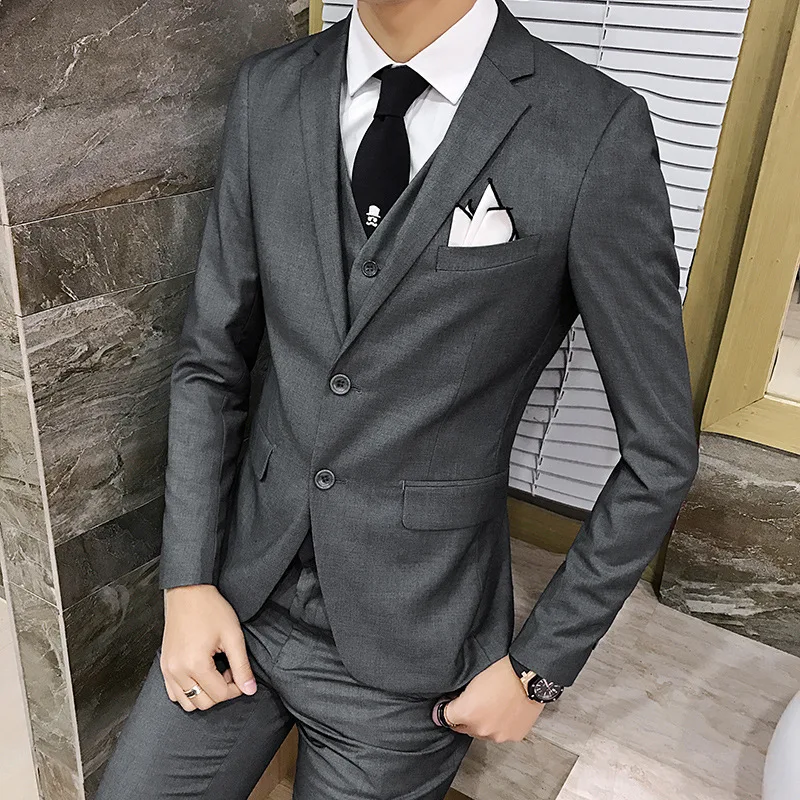 

Costum Homme Mariage 3pieces Male Slim Solid Color Business Casual Set Suits Groomsmen Dress (Jacket + Pant + Vest )