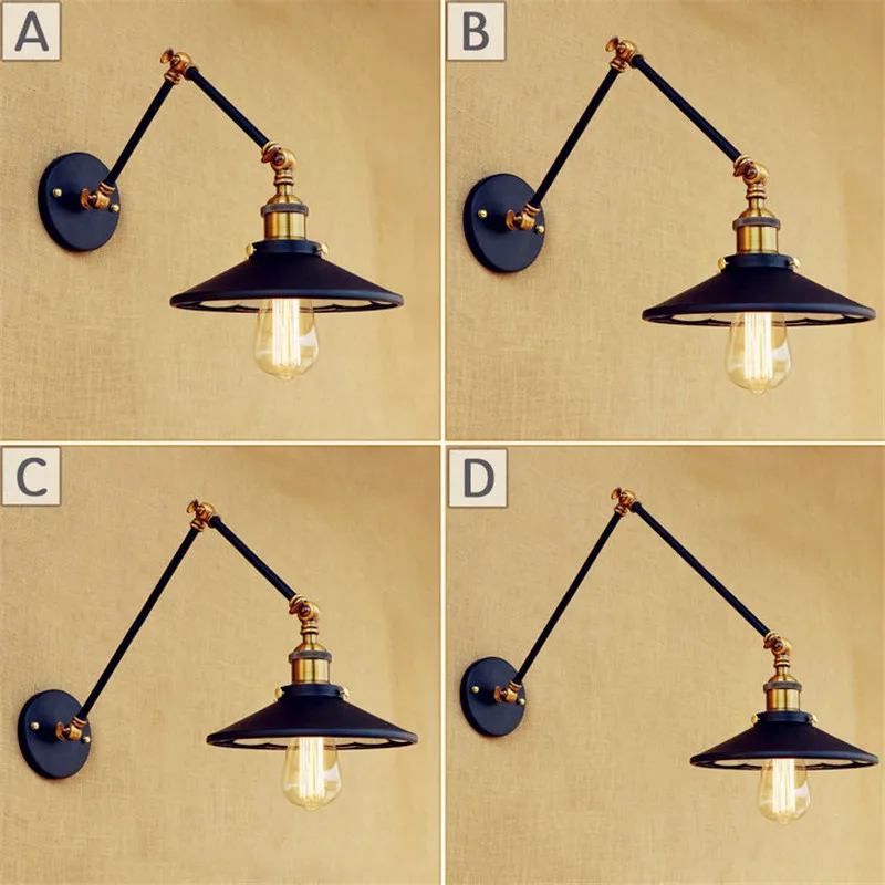 

Loft Style Double Long Arm Wall Sconce Iron Mirror Face Lamp Edison Industrial Vintage LED Wall Light Fixtures Home Lighting