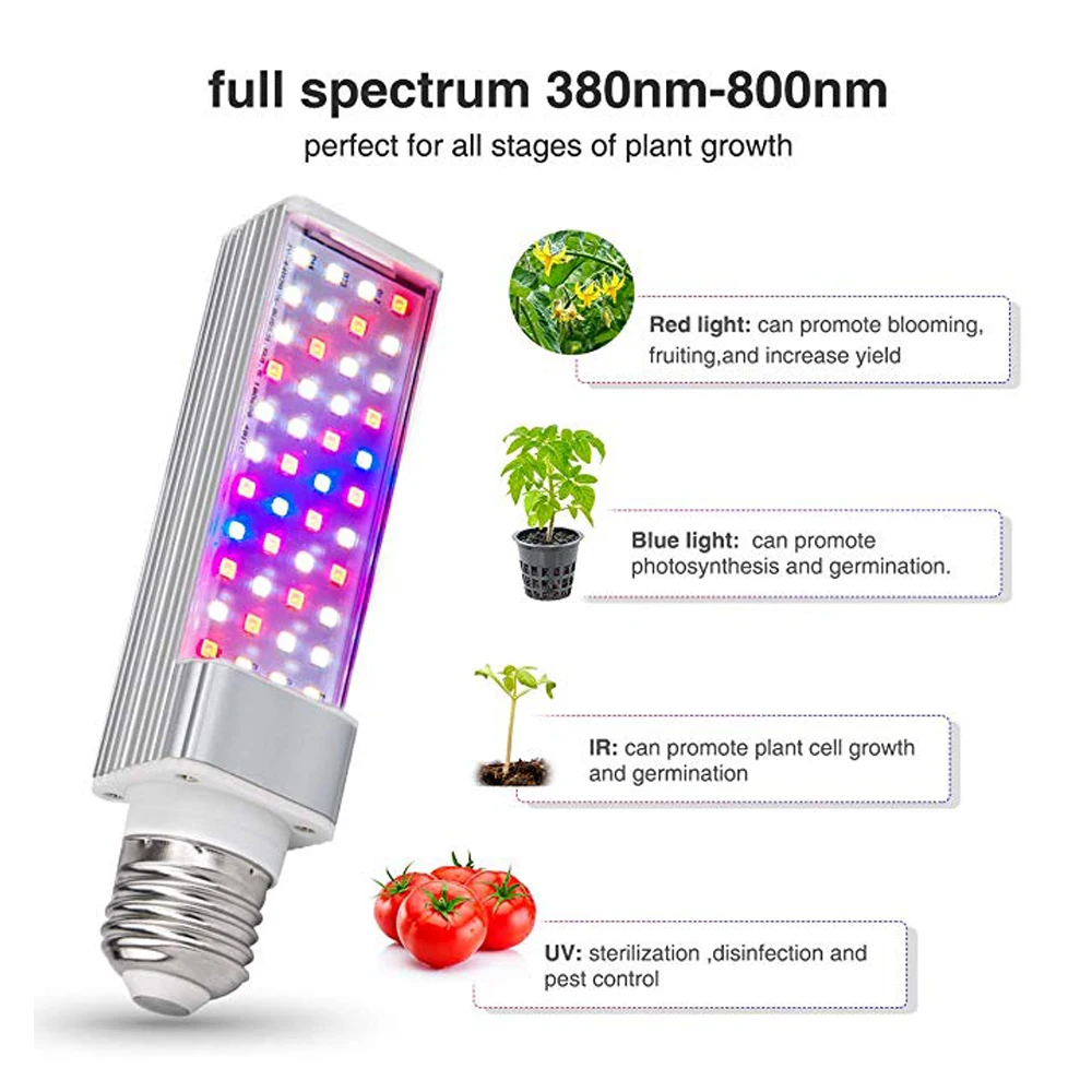 E26/E27 светодиодный светильник для выращивания 110V 220V SMD2835 25W Полный светильник для выращивания растений с держателем для суккулентов, саженцев, семян