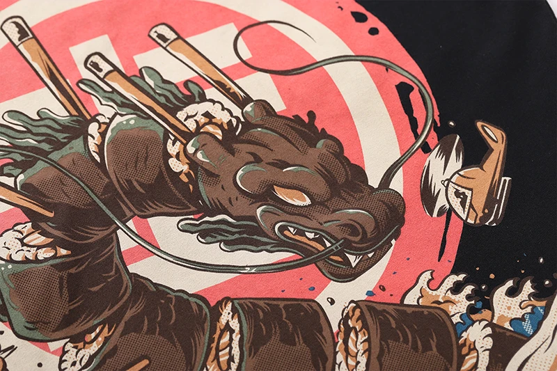 HISTREX, японская забавная футболка с рисунком Ukiyo-e Sushi Dragon, забавная Мужская футболка, уличная Футболка с принтом, футболки в стиле хип-хоп, R1U07